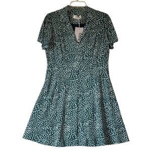 New JNSQ Green‎ White Silky Lined Mini Dress Size 10 Women NWT